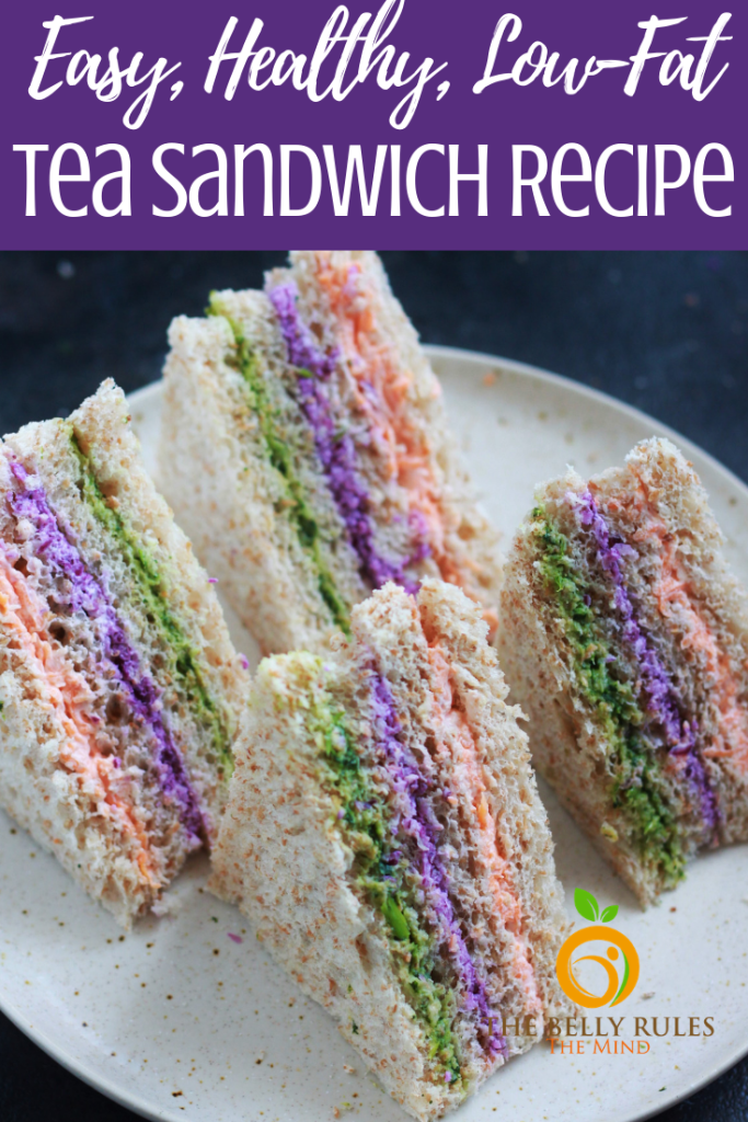 A sandwich recipe that is perfect for tea parties, snack time or even lunchboxes. Packed with the goodness of colorful veggies, and strained yogurt these pretty delicious bites are sure to impress everyone. #teasandwichrecipe #teasandwich #fingersandwich #sandwichrecipe #lunchboxrecipe #backtoschool #lunchboxrecipe #lunchboxidea #vegetariansandwich #sandwiches #rainbowfood #schoollunch 