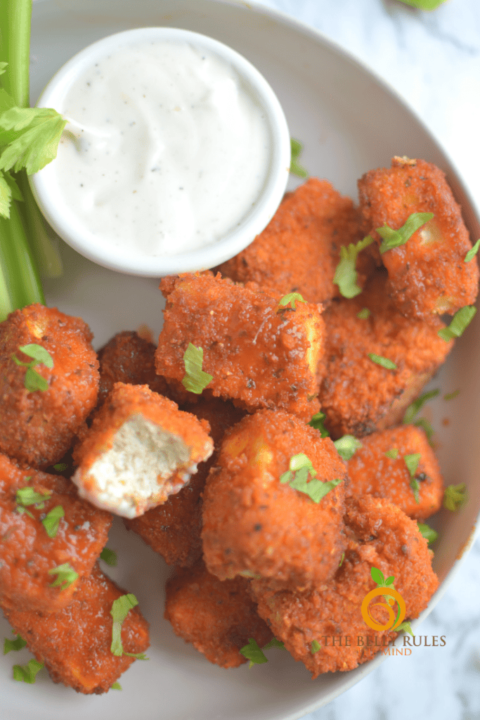 No Fry Crispy Tofu Buffalo Bites / Nuggets TheBellyRulesTheMind