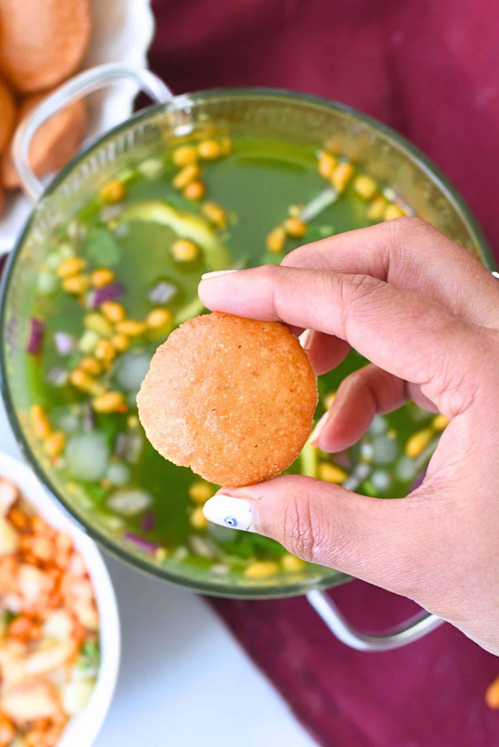 Pani Puri with vibrant Pani. Immediately reminds you of Mumbai