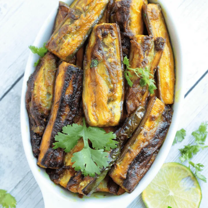 Baingan Bhaja Sticks / Spiced Eggplant Sticks (V+GF) - The Belly