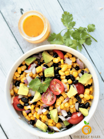 You are going to love this Black Bean Corn Salad recipe with Pichuberry Dressing. It's quick & easy and can be enjoyed as is, or serve it as a party appetizer or even makes a perfect lunch or dinner option. Vegan. Gluten-Free. |https://thebellyrulesthemind.net/