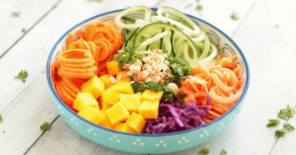 Rainbow Thai Spiralized Salad with Mango & Papaya & Vegetable Noodles
