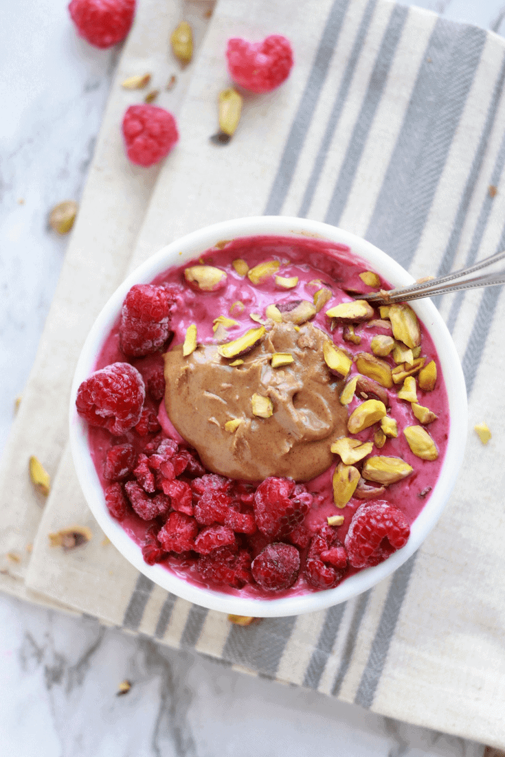 Vegan Raspberry Almond Butter Smoothie Bowl The Belly Rules The Mind