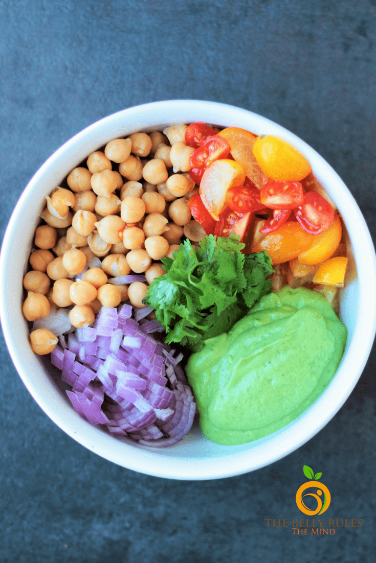 Chickpea Salad with Avocado Cilantro Dressing - The Belly Rules The Mind