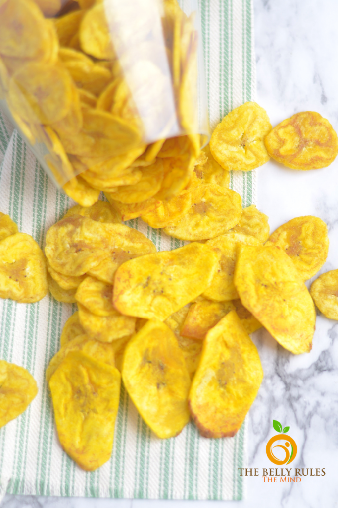 Healthy Plantain chips - Banana chips made out of yellow bananas are cooked in coconut oil for an all natural treat. They are Air- fried for a healthier experience. 