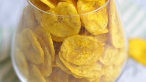 Healthy Plantain chips - Banana chips made out of yellow bananas are cooked in coconut oil for an all natural treat. They are Air- fried for a healthier experience