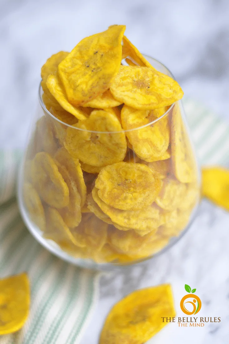 Healthy Plantain chips - Banana chips made out of yellow bananas are cooked in coconut oil for an all natural treat. They are Air- fried for a healthier experience