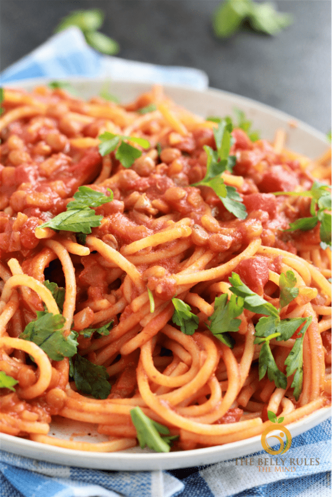 Lentil Spaghetti in a plate