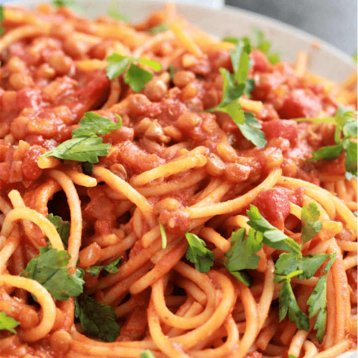 Lentil Spaghetti in a plate