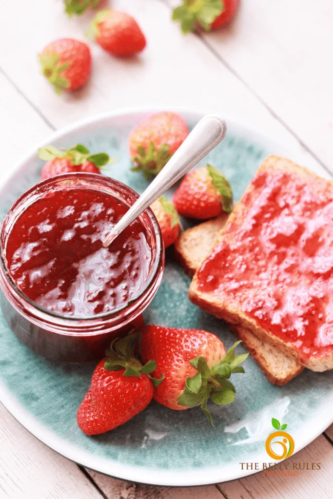 Homemade strawberry Jam on a slice of bread