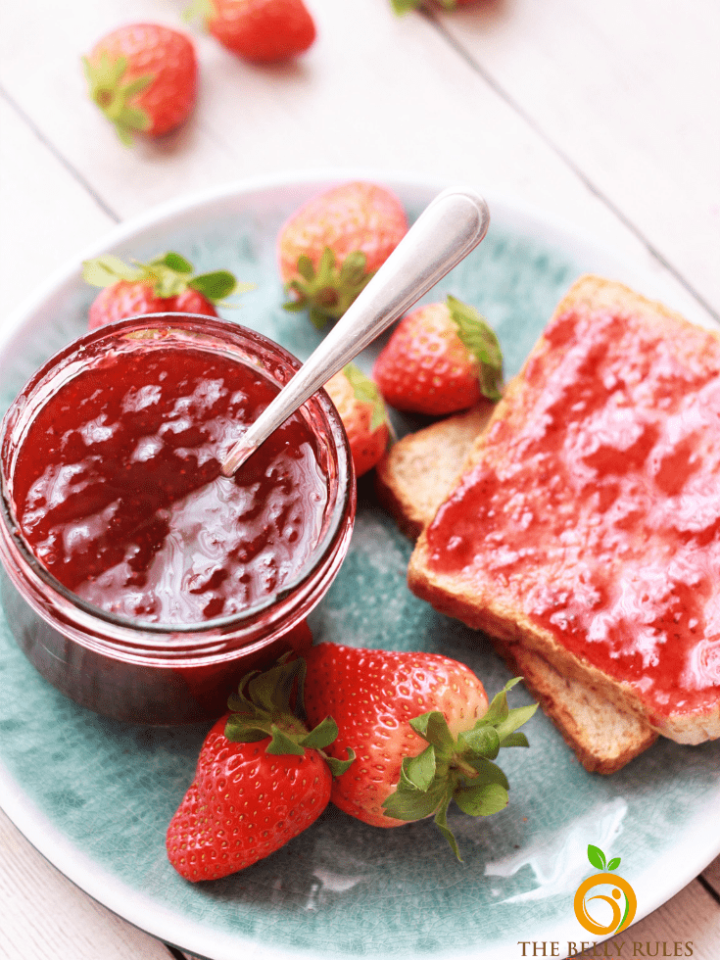 Homemade strawberry Jam on a slice of bread