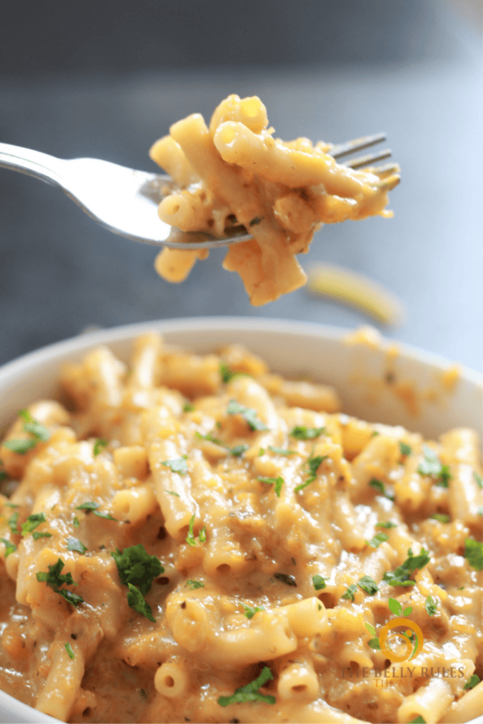 mac and cheese on a fork