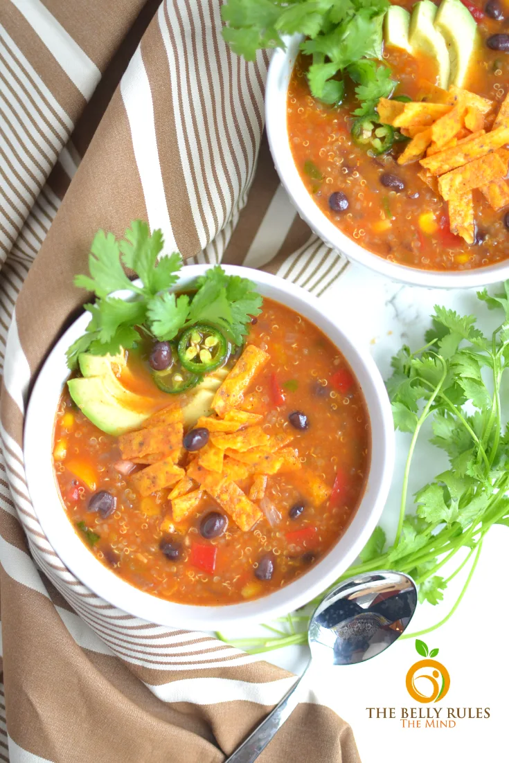 Crockpot Spicy Vegetarian Tortilla Soup with Quinoa. - Half Baked