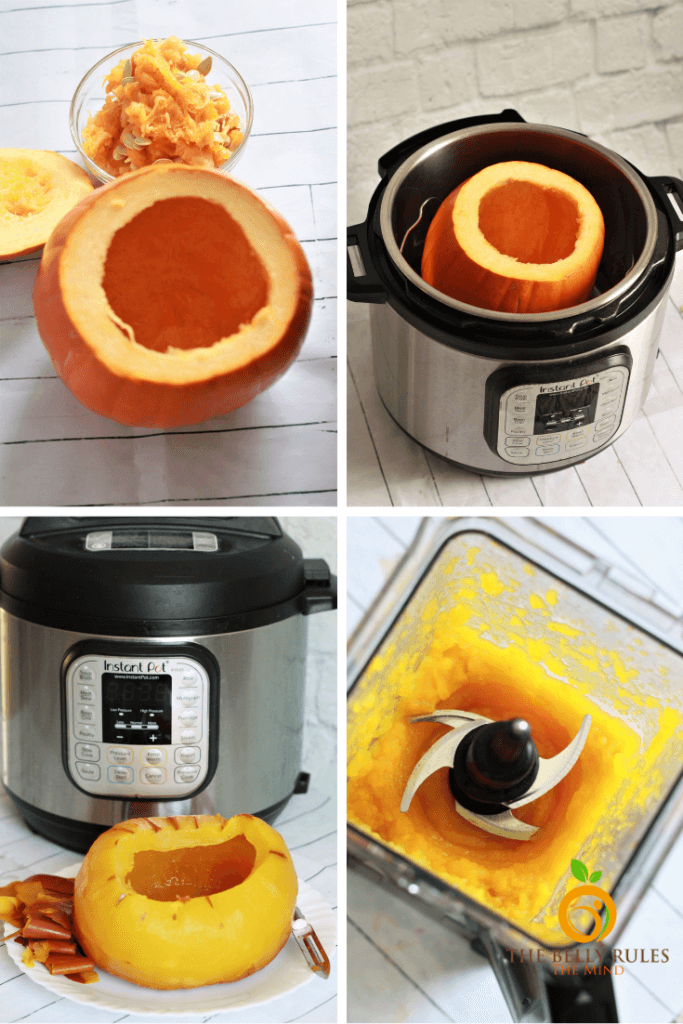 step by step instructions on how to cook pumpkin puree in instant pot or electric pressure cooker