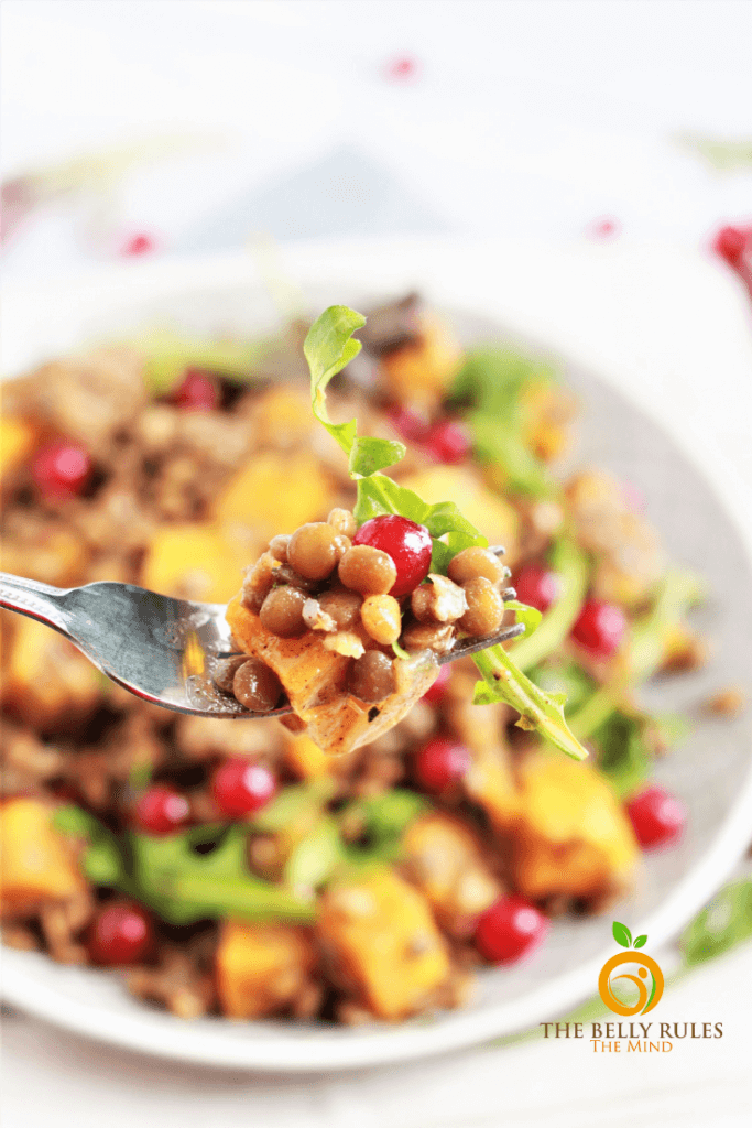 perfectly cooked instant pot lentil salad with roasted butternut squash