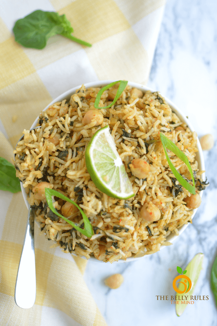 instant pot spinach rice/ Pulao