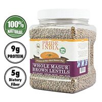Pride Of India - Indian Whole Brown Crimson Masur Lentils - Protein & Fiber Rich Masoor Whole, 1.5 Pound Jar