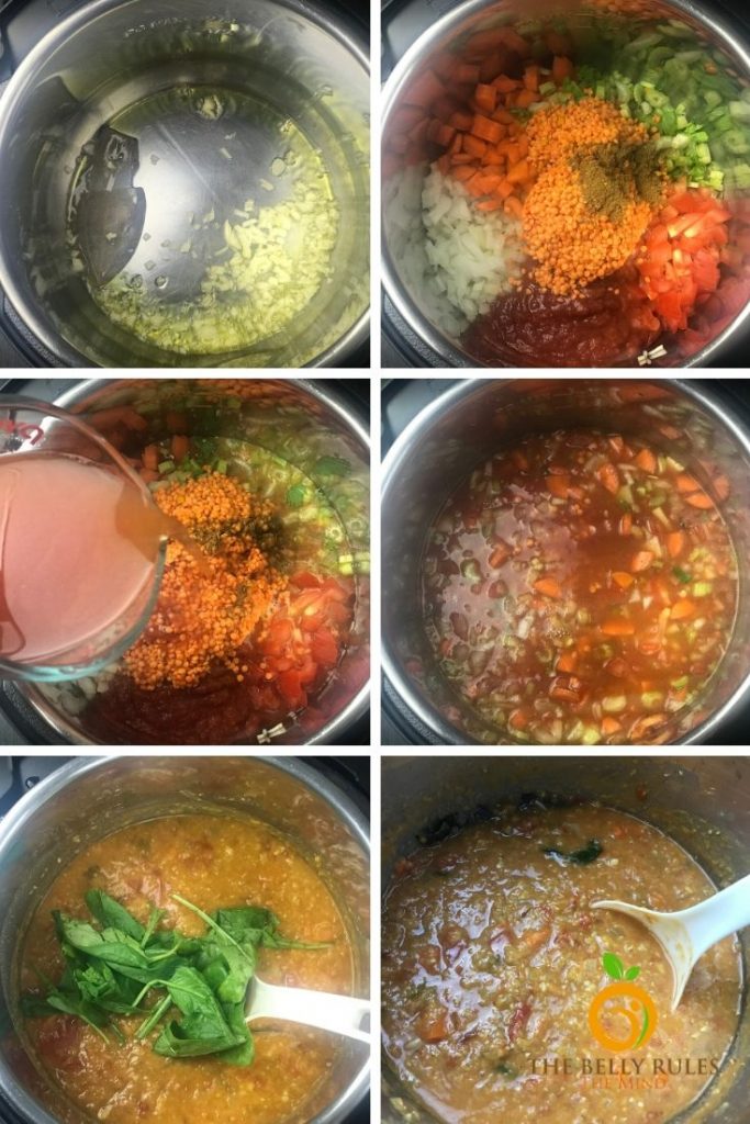 step by step instructions to make red lentil soup in instant pot