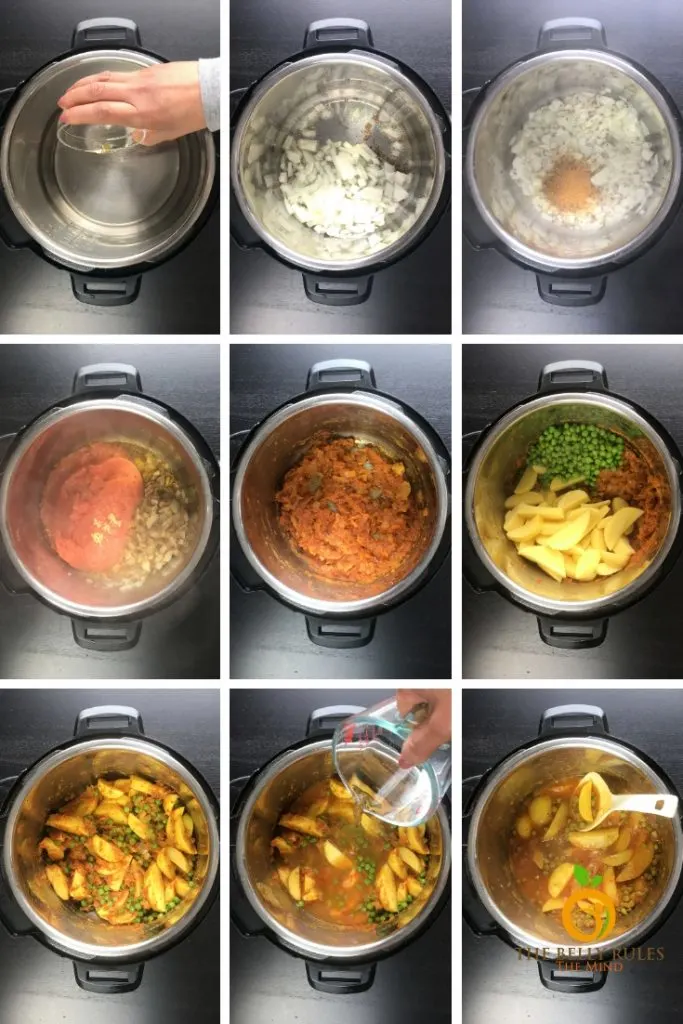 step by step instructions to make aloo matar in instant pot