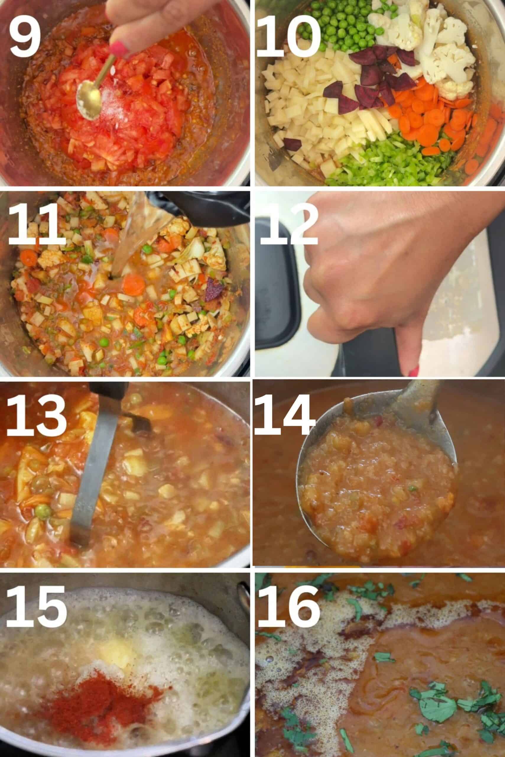Chopped vegetables and spices for Pav Bhaji in a bowl and on a cutting board.