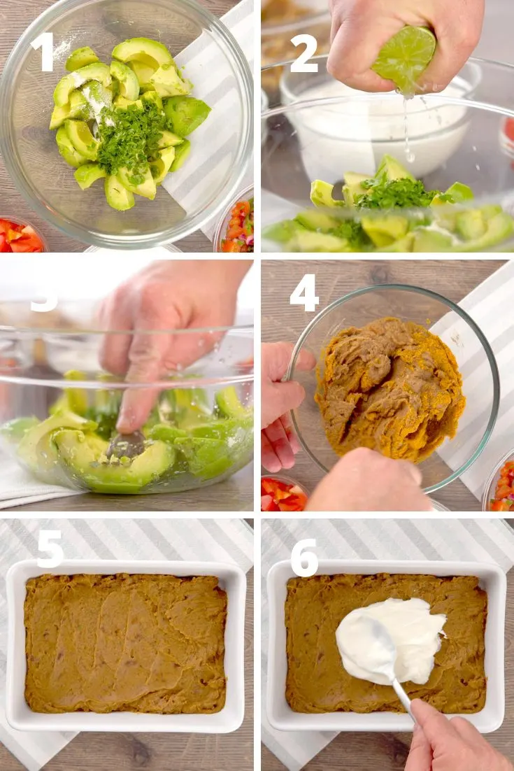 Step by step instructions 7 layer Mexican dip