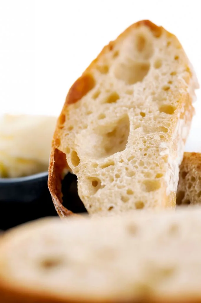 No knead Ciabatta bread slice