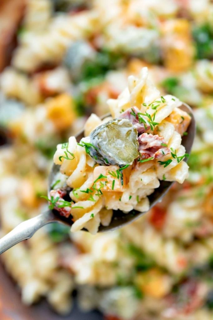 Dill pickle pasta salad