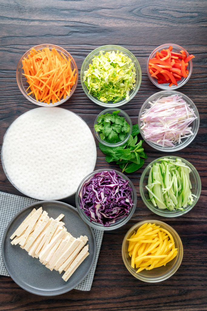 Ingredients to make Vietnamese Spring Rolls