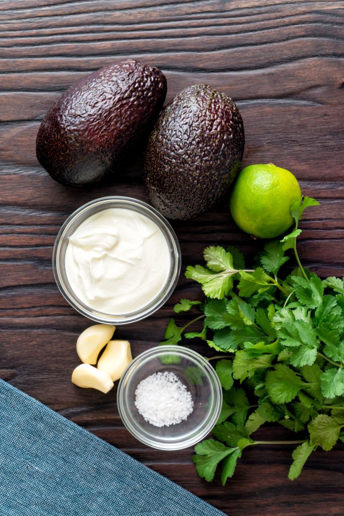 Ingredients to make avocado crema recipe