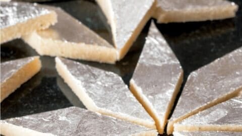 Delicious homemade Kaju Katli slices for festive Indian sweets.