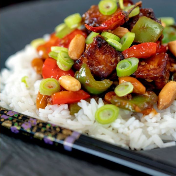 Kung pao tofu , air fryer kung pao tofu , vegan kung pao recipe