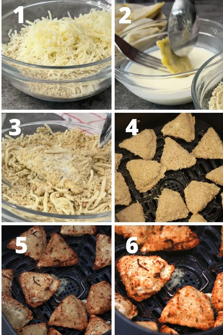 step by step photo to make toasted ravioli in air fryer