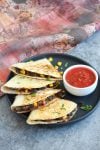 black bean corn quesadilla with salsa