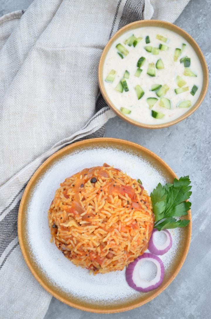 Easy Indian Tomato Rice Recipe - The Belly Rules The Mind