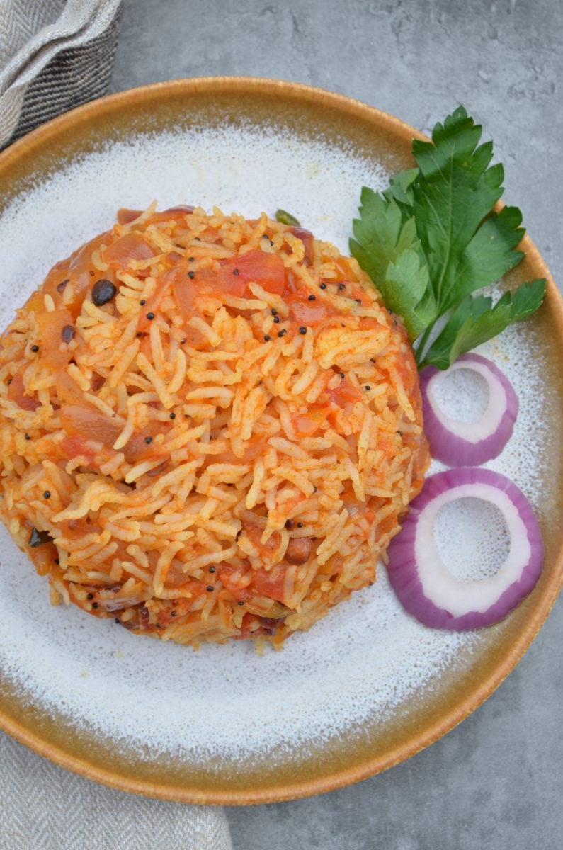 Easy Indian Tomato Rice Recipe - The Belly Rules The Mind