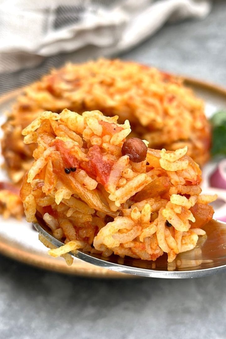 Easy Indian Tomato Rice Recipe - The Belly Rules The Mind