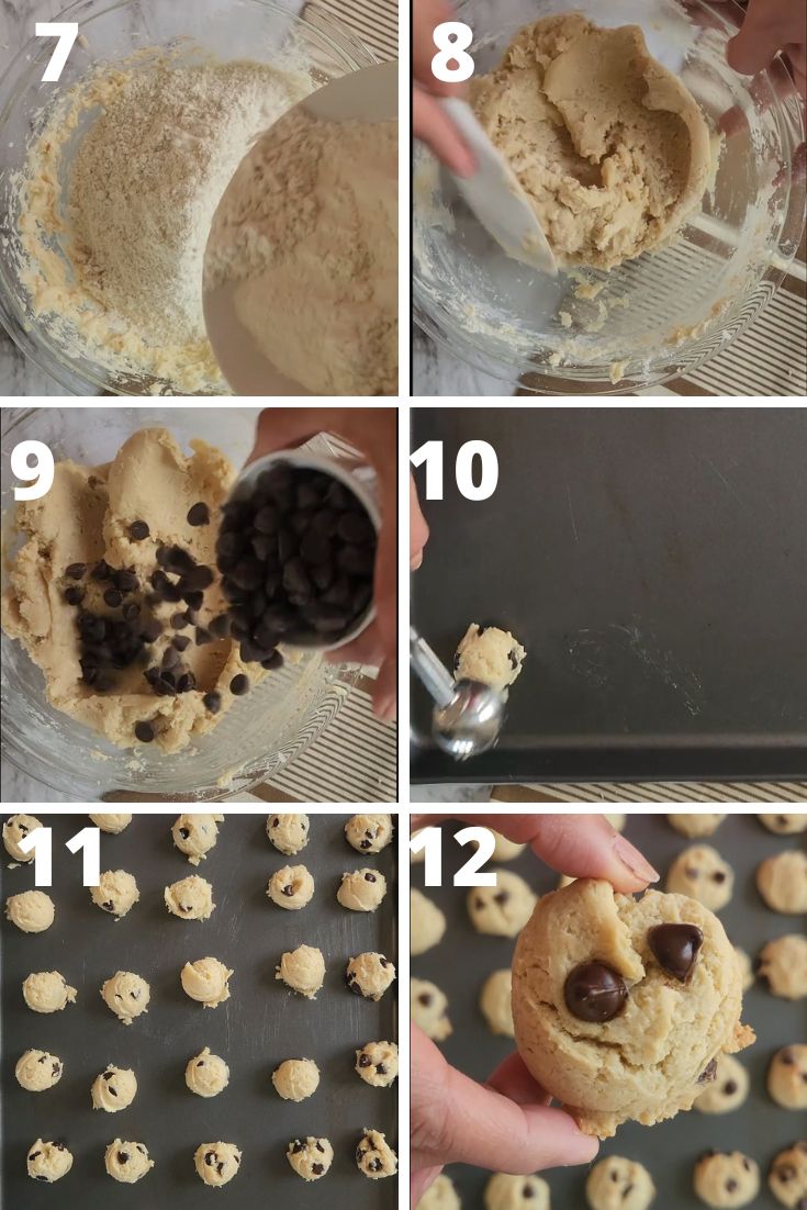 Shows the second set of steps for making chocolate chip cookies at home