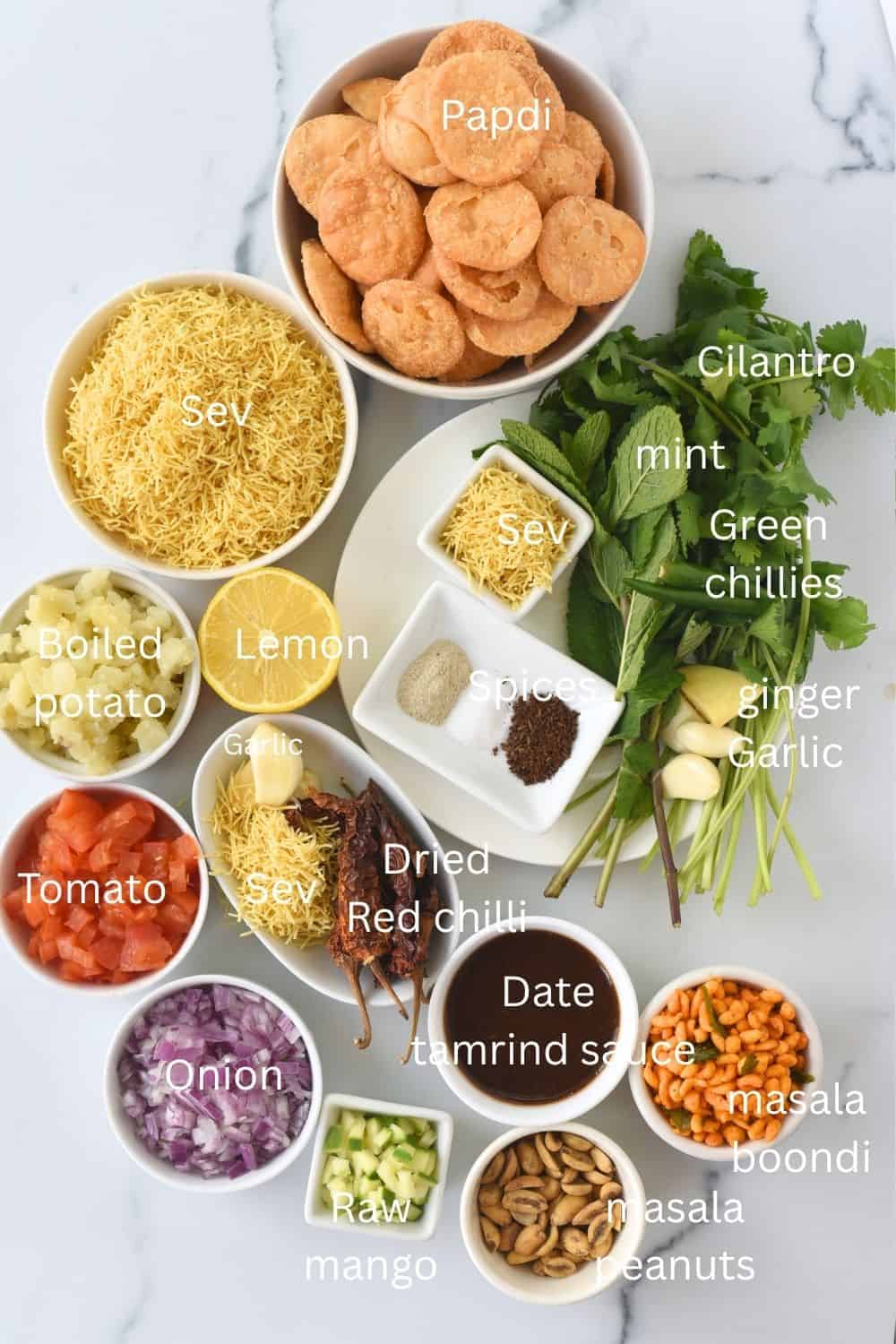 Traditional Sev Puri ingredients for Mumbai-style snack delight.
