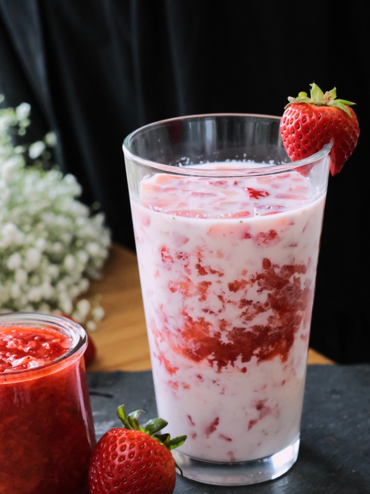 Strawberry milk in a glass
