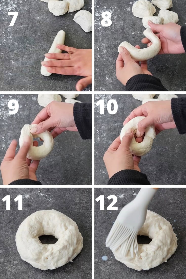 step by step recipe how to shape Greek yogurt bagel dough