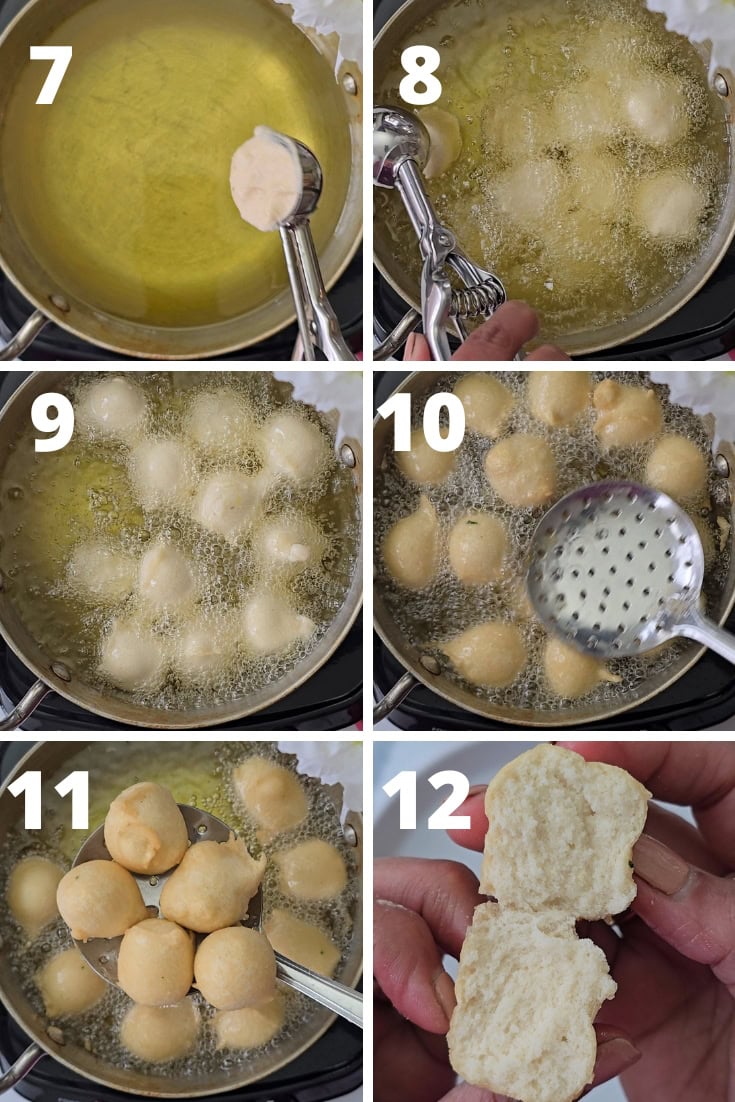 step by step picture of frying the dahi bhalla