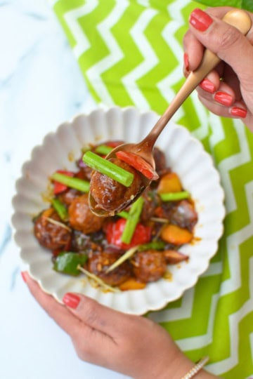 no fry Dry Manchurian recipe made in appe pan