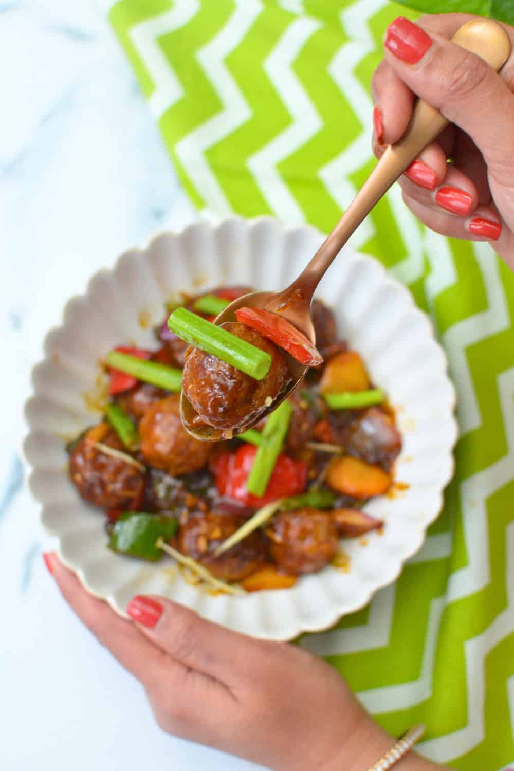 no fry Dry Manchurian recipe made in appe pan