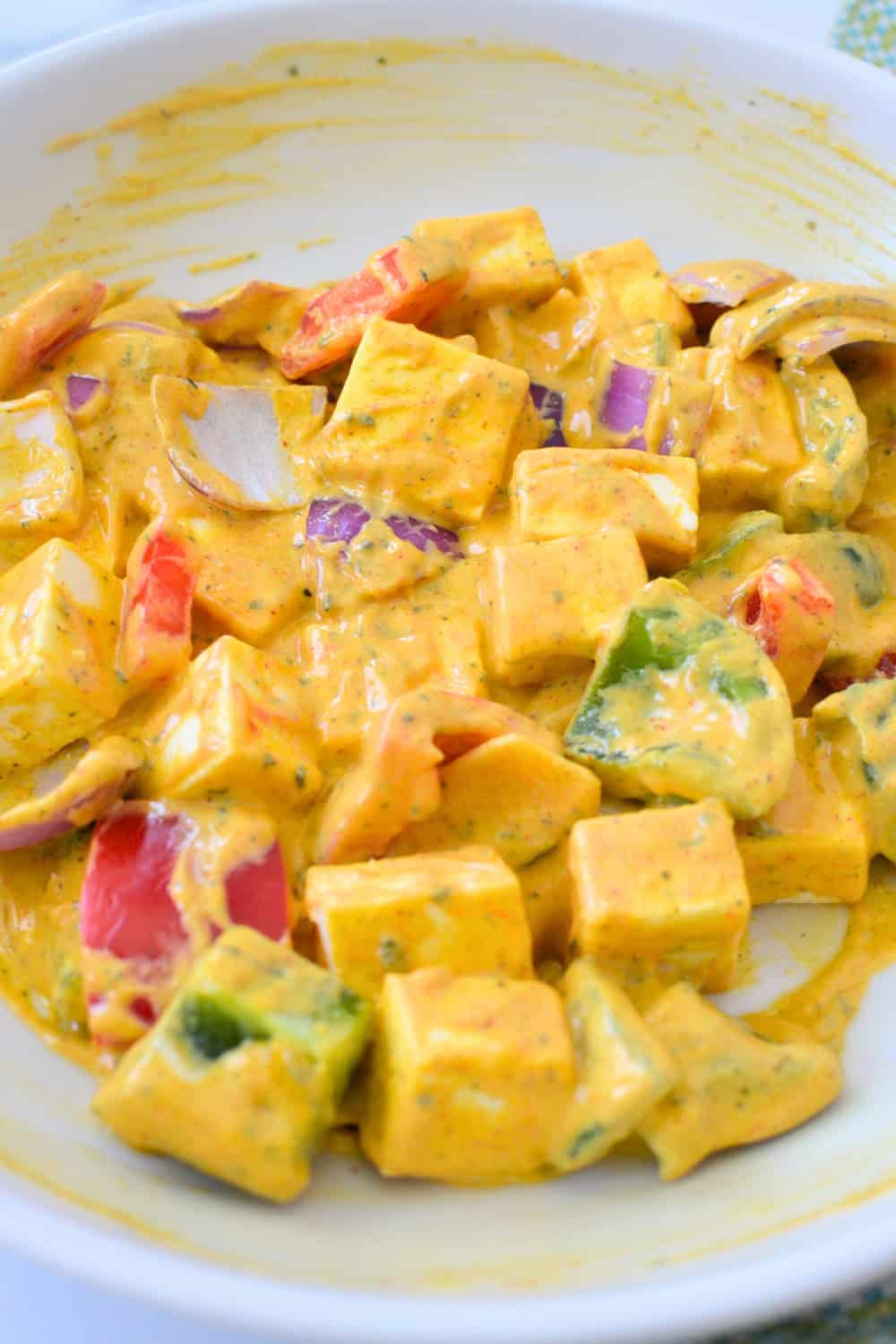 Marinated veggies and paneer for paneer tikka masala