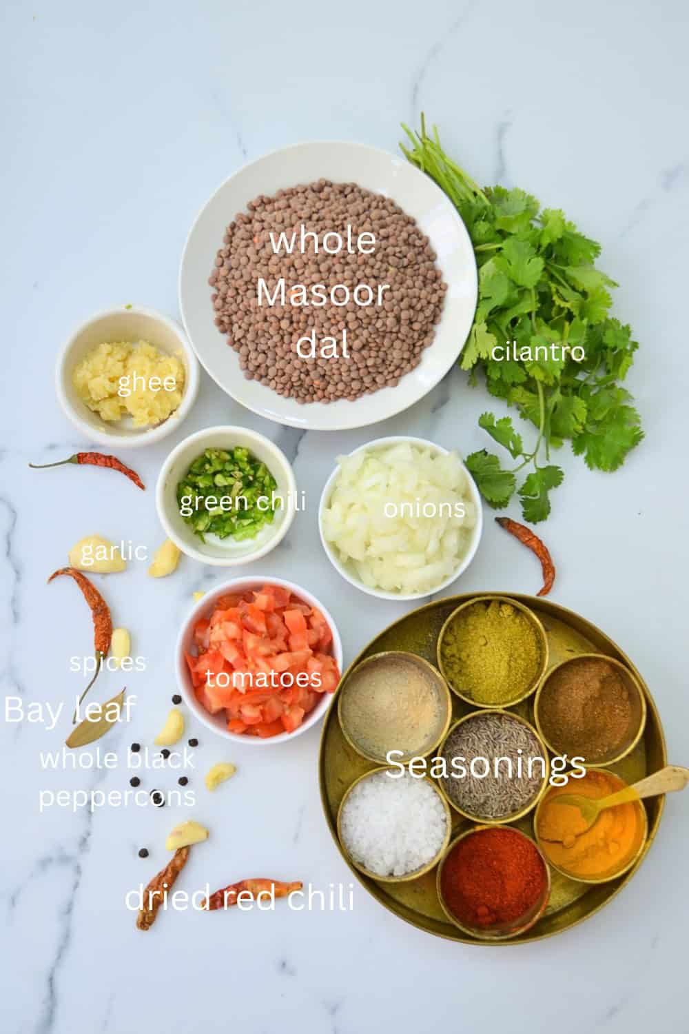 ingredients for whole masoor dal ingredients