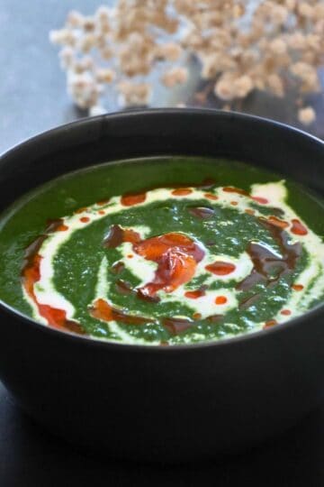 spinach soup in a bowl