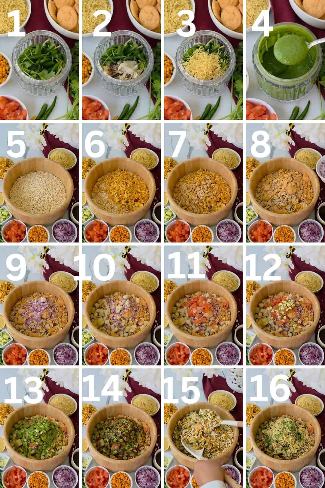 Vibrant Bhel Puri with crunchy sev, vegetables, and tangy chutney. Perfect Indian street food .