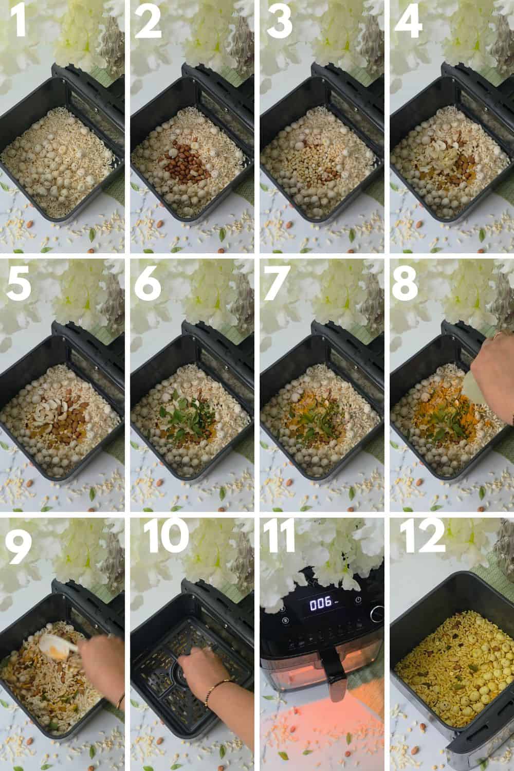 Step by step pictures for the recipe of murmura chivda in a air fryer
