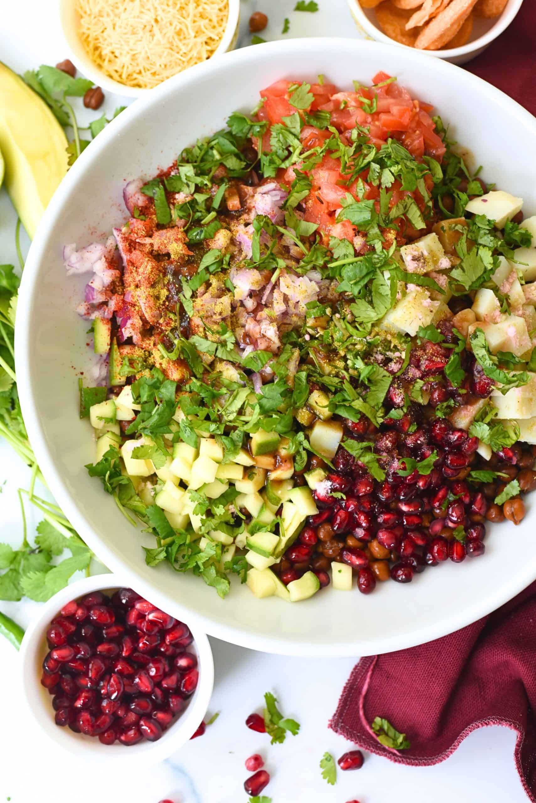 Kala chana chaat - healthy Indian snack with chickpeas, vegetables, and spices. Rich in protein and.