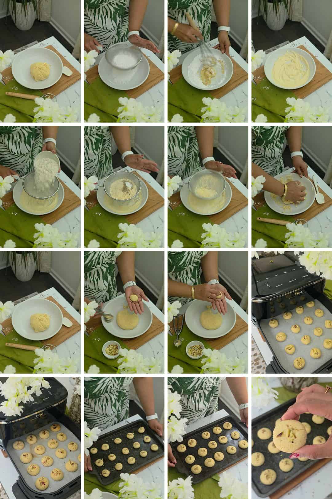 Step-by-step process of preparing eggless Nankhatai cookies at home.